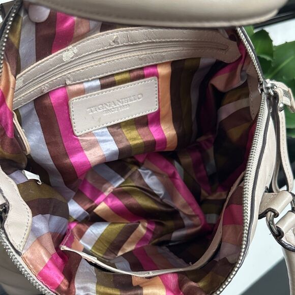 Tignanello Genuine Leather Satchel Tote Handbag Neutral Beige Soft Luxurious - Picture 9 of 9